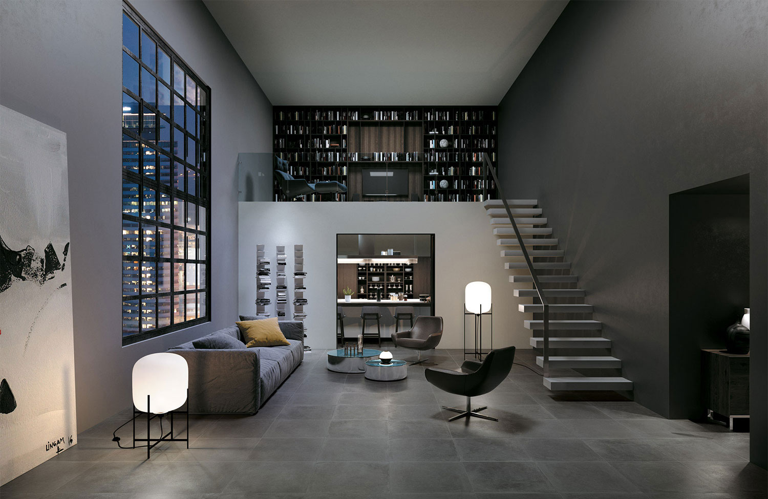 grey tiles living room