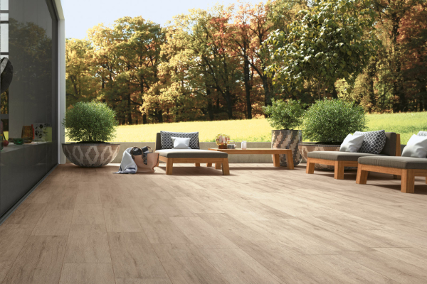 Wood effect tiles on terrace