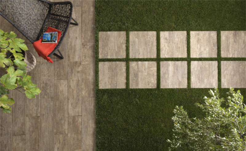 Wood effect terrace tiles