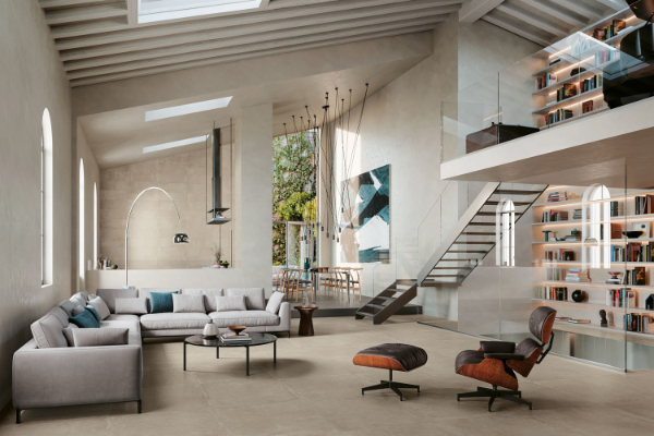 Living room tiles concrete effect