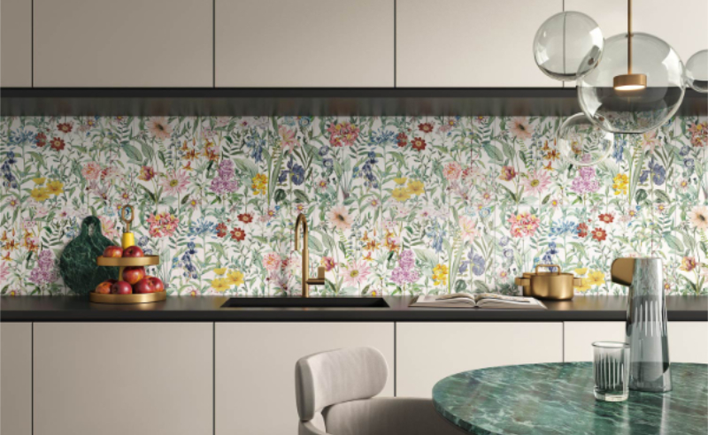 Wallpaper effect kitchen tiles