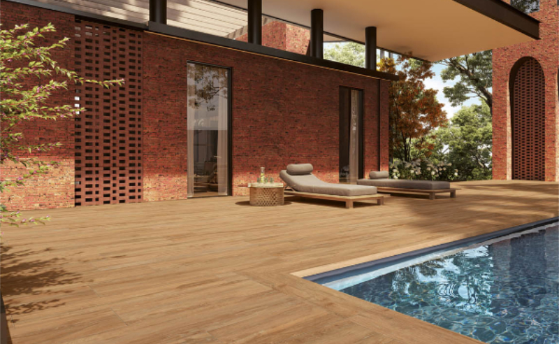 Wood effect pool tiles