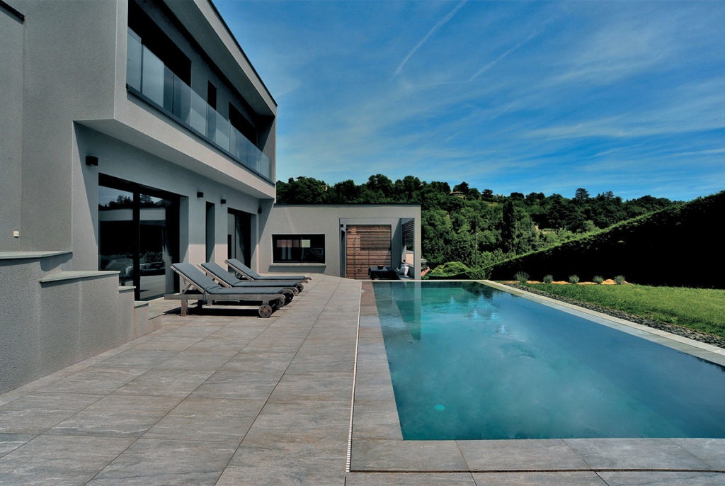 Tiles around swimming pool