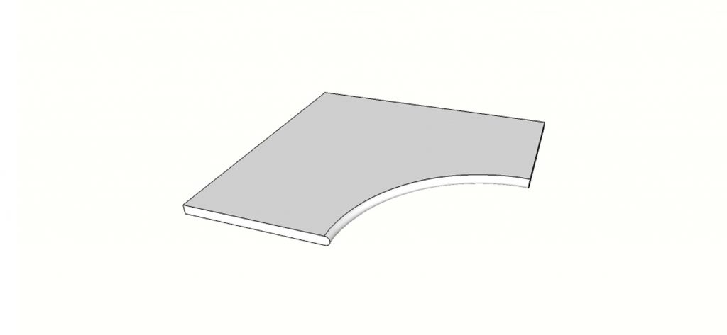 Rounded edge angle <span style="white-space:nowrap;">24"x24"</span>   <span style="white-space:nowrap;">thk. 20mm</span>