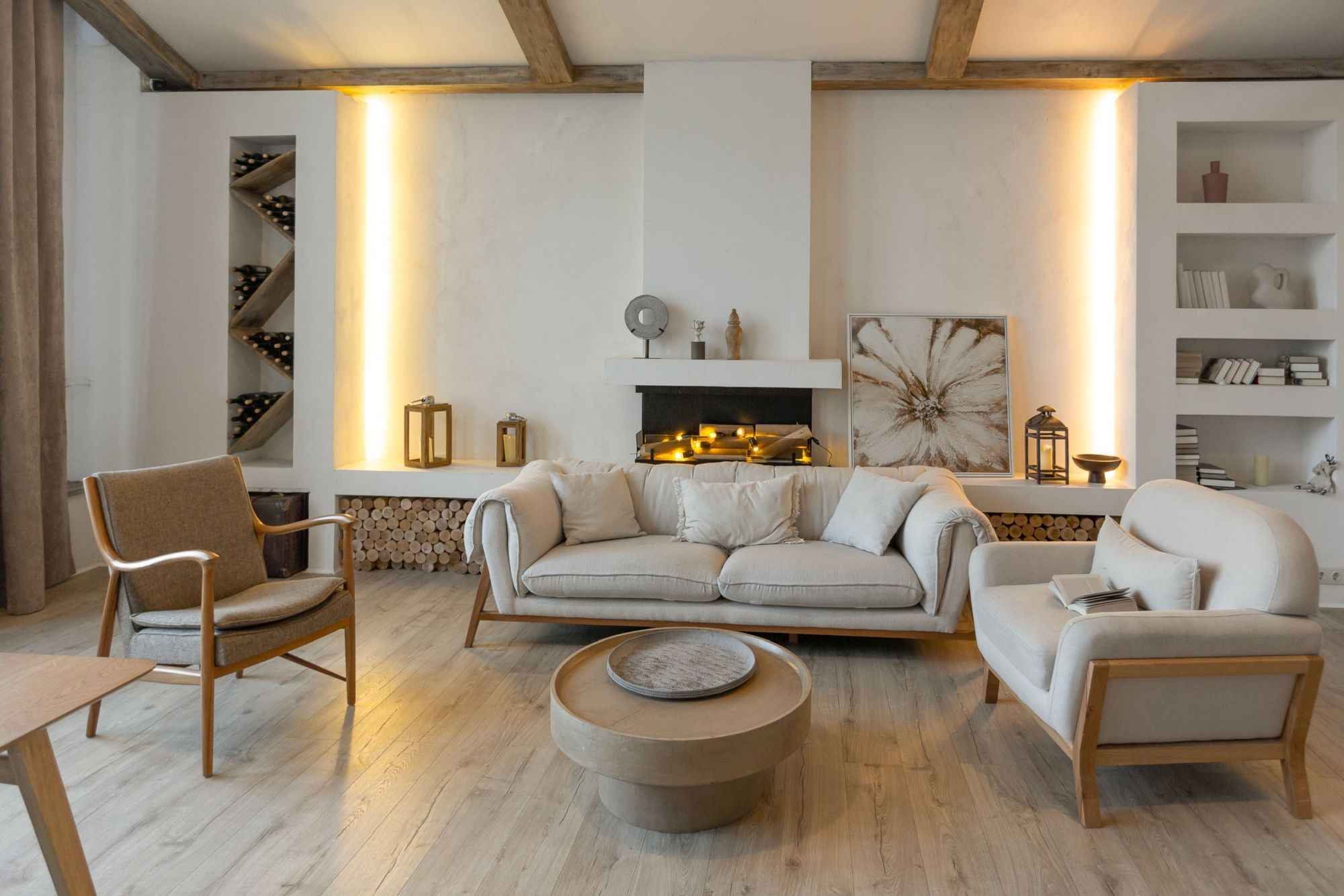 Large wood effect tiles in a Scandinavian style