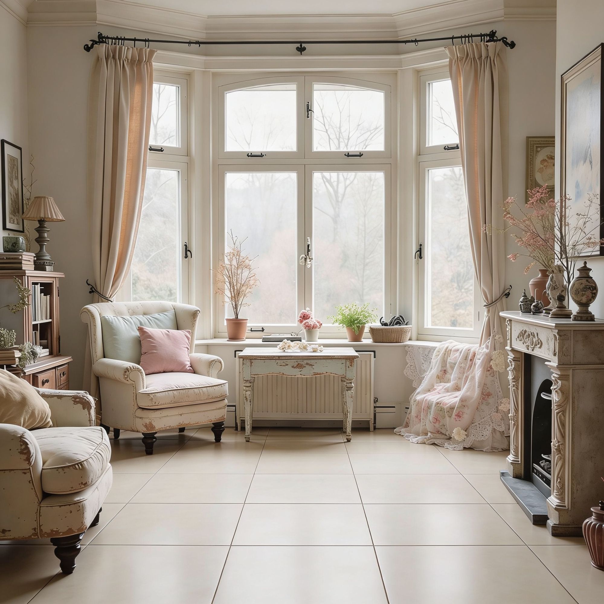 Large tiles in a shabby chic style