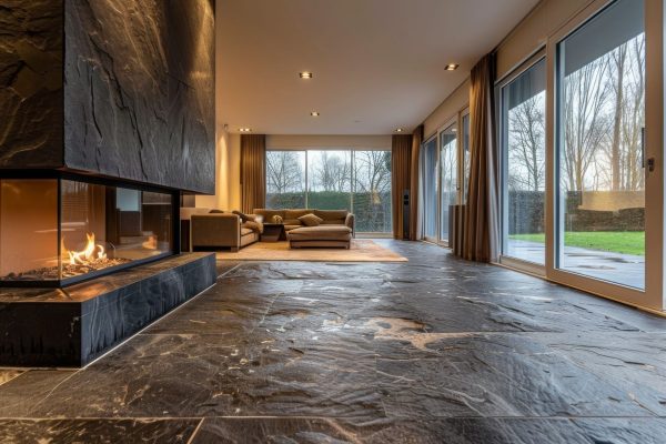 Large size stone effect tiles in a rustic style