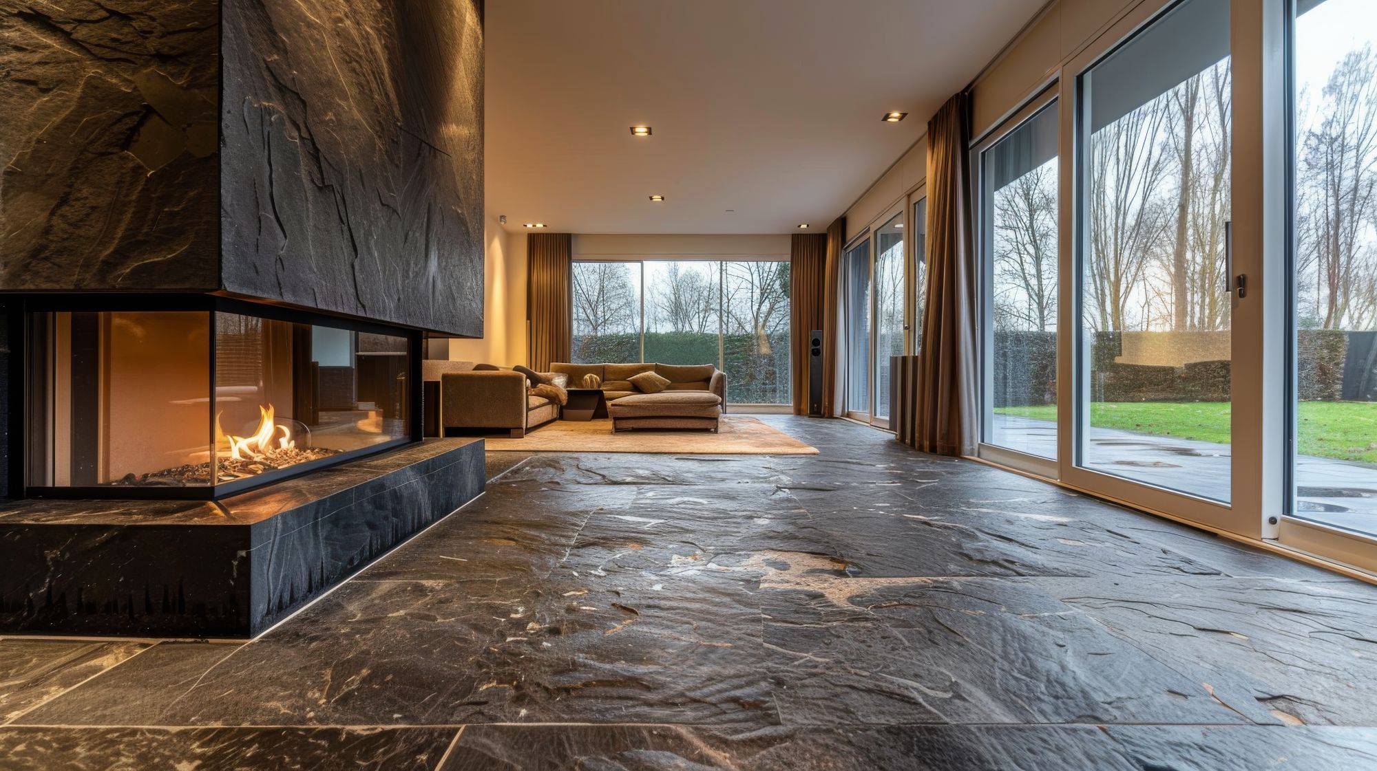 Large size stone effect tiles in a rustic style