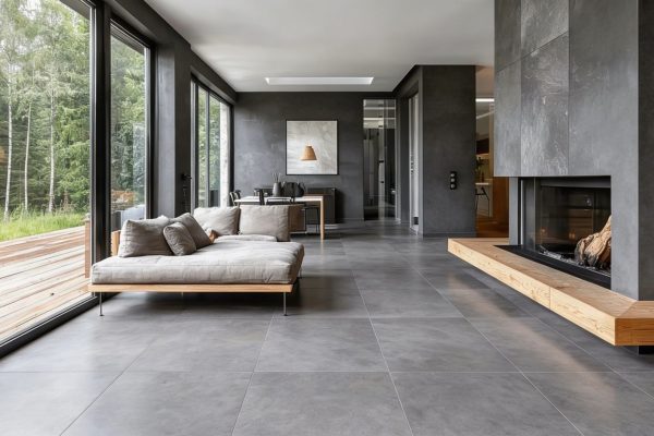 Large size stone effect tiles in a rustic style