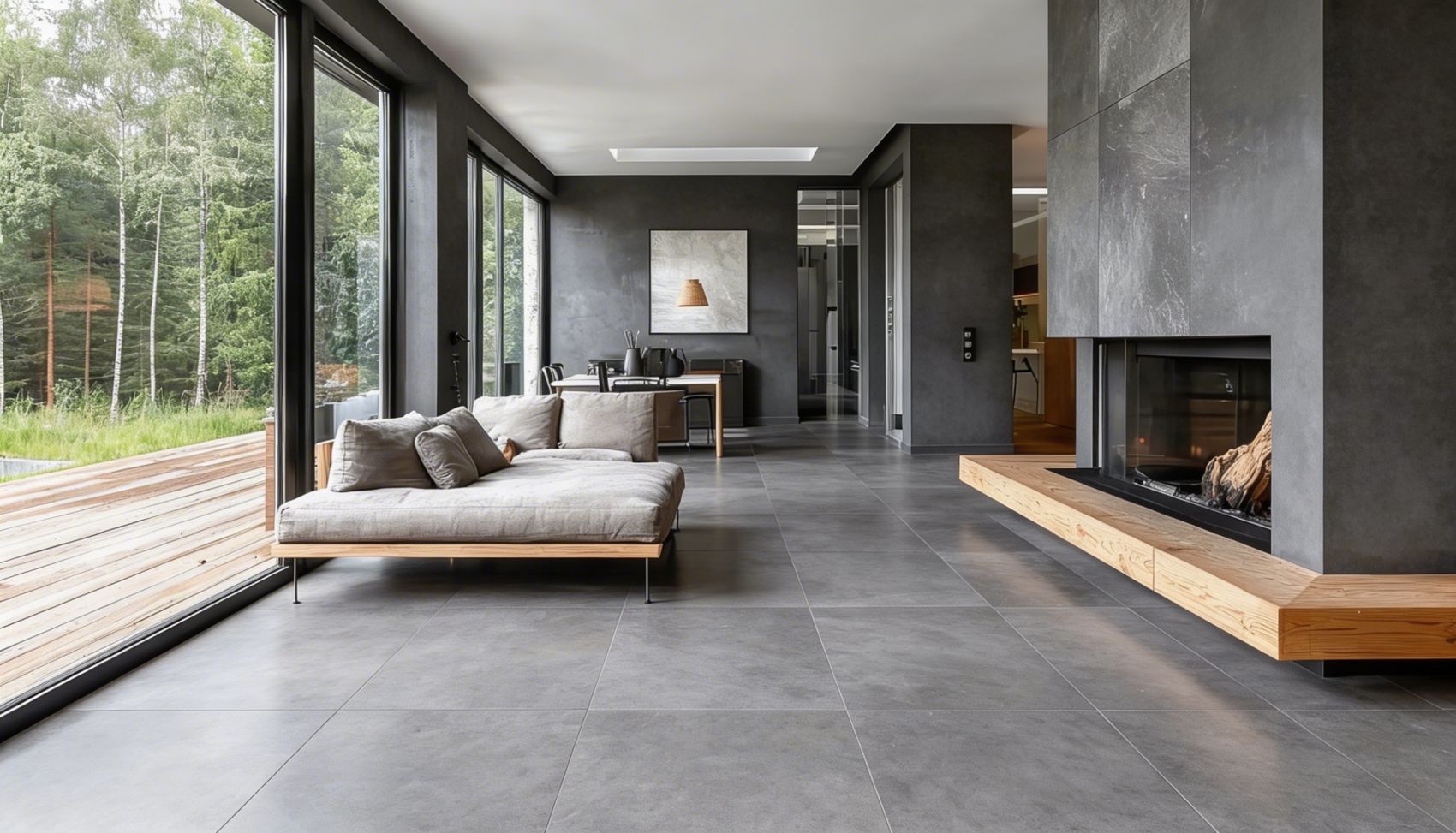 Large size stone effect tiles in a rustic style