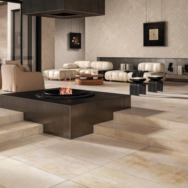 Beige stone floor tiles