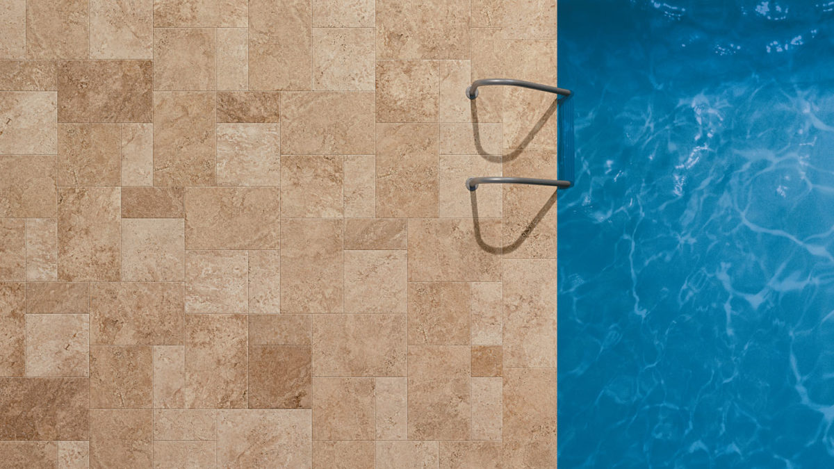 Beige stone effect tiles outdoor